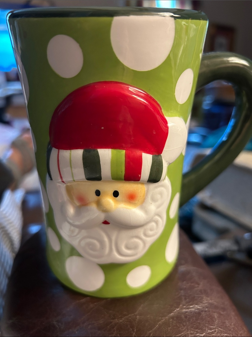 GANZ Green Polka Dot Santa Mug with Red Hat